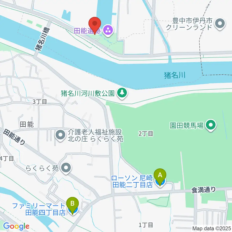 尼崎市立田能資料館周辺のコンビニエンスストア一覧地図