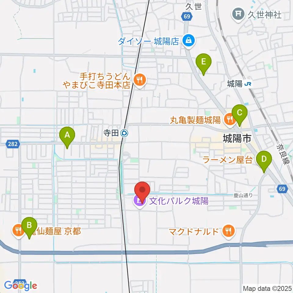 城陽市歴史民俗資料館周辺のコンビニエンスストア一覧地図