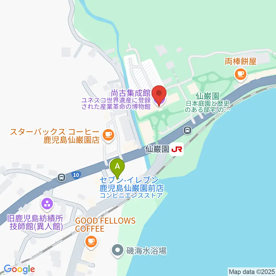 尚古集成館周辺のコンビニエンスストア一覧地図