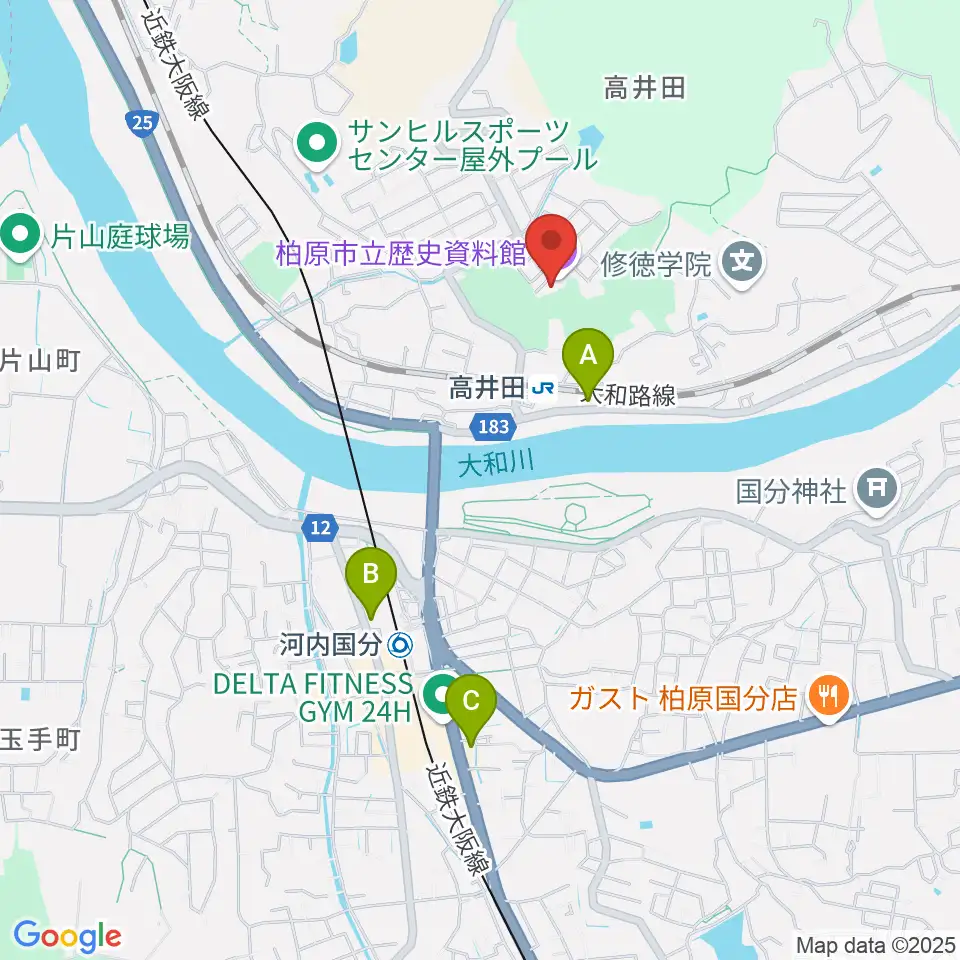 柏原市立歴史資料館周辺のコンビニエンスストア一覧地図