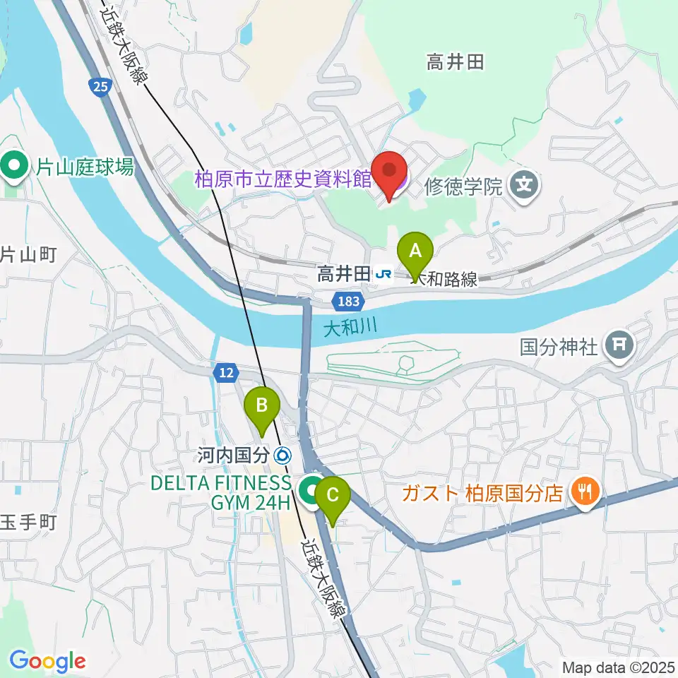 柏原市立歴史資料館周辺のコンビニエンスストア一覧地図