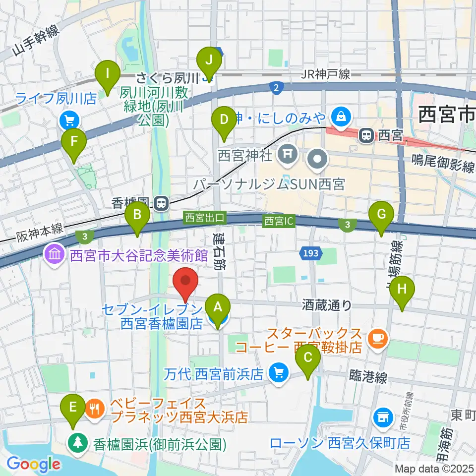 西宮市立郷土資料館周辺のコンビニエンスストア一覧地図