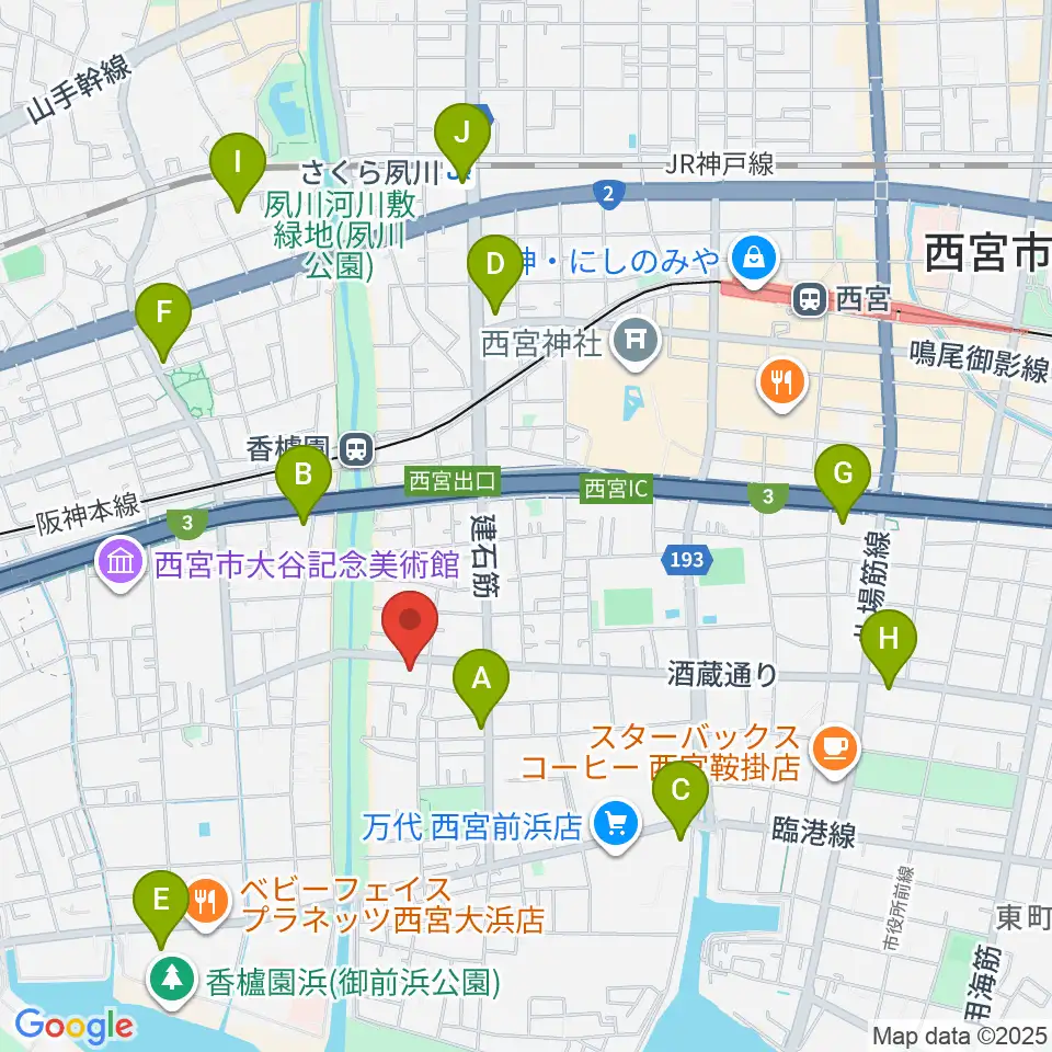 西宮市立郷土資料館周辺のコンビニエンスストア一覧地図