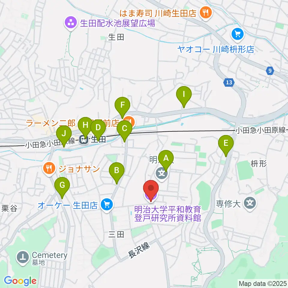 明治大学平和教育登戸研究所資料館周辺のコンビニエンスストア一覧地図