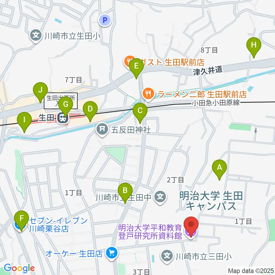 明治大学平和教育登戸研究所資料館周辺のコンビニエンスストア一覧地図