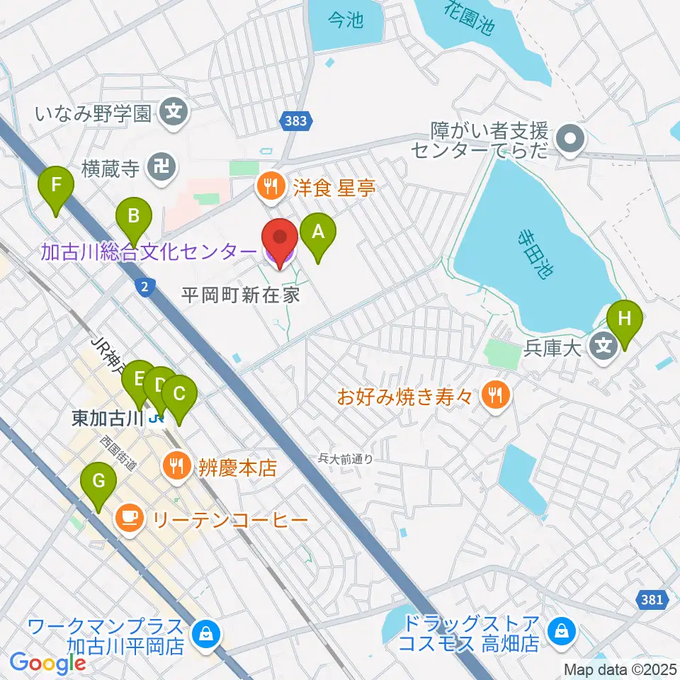 加古川総合文化センター周辺のコンビニエンスストア一覧地図
