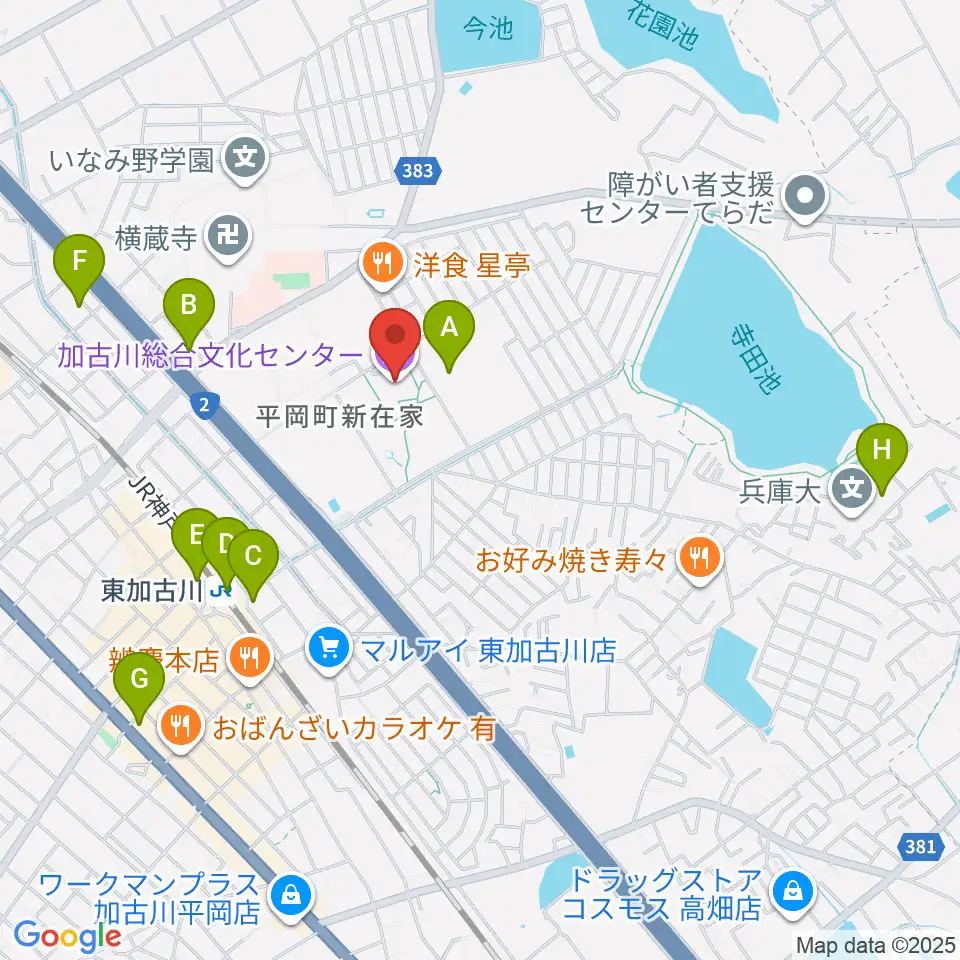 加古川総合文化センター周辺のコンビニエンスストア一覧地図