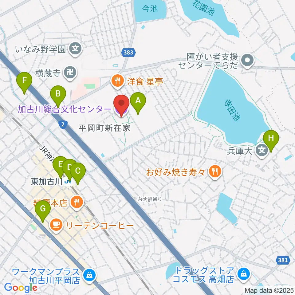 加古川総合文化センター周辺のコンビニエンスストア一覧地図