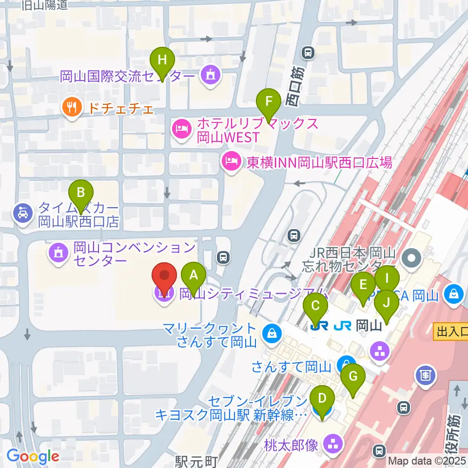 岡山シティミュージアム周辺のコンビニエンスストア一覧地図