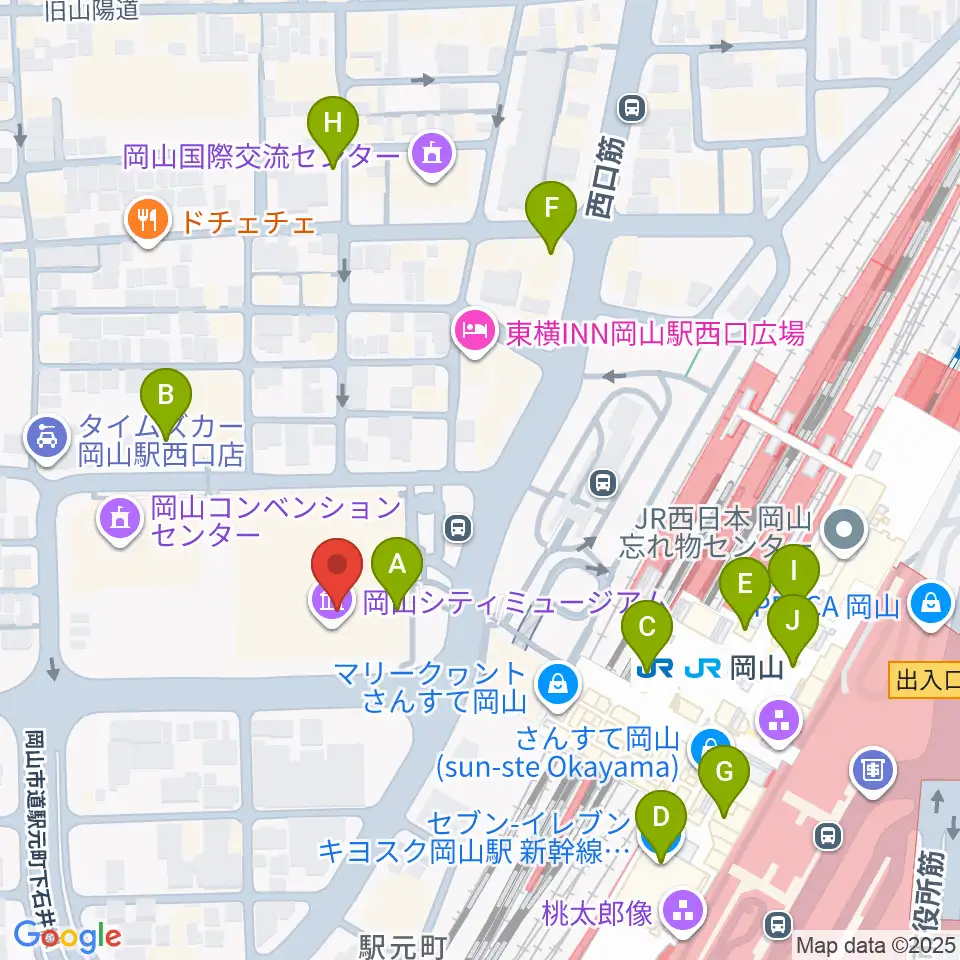 岡山シティミュージアム周辺のコンビニエンスストア一覧地図