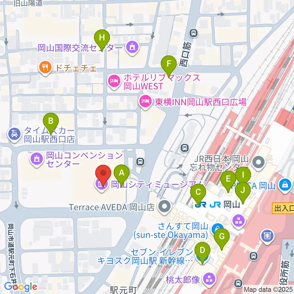 岡山シティミュージアム周辺のコンビニエンスストア一覧地図