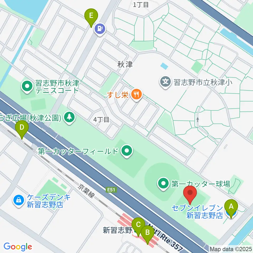 秋津公園多目的広場周辺のコンビニエンスストア一覧地図