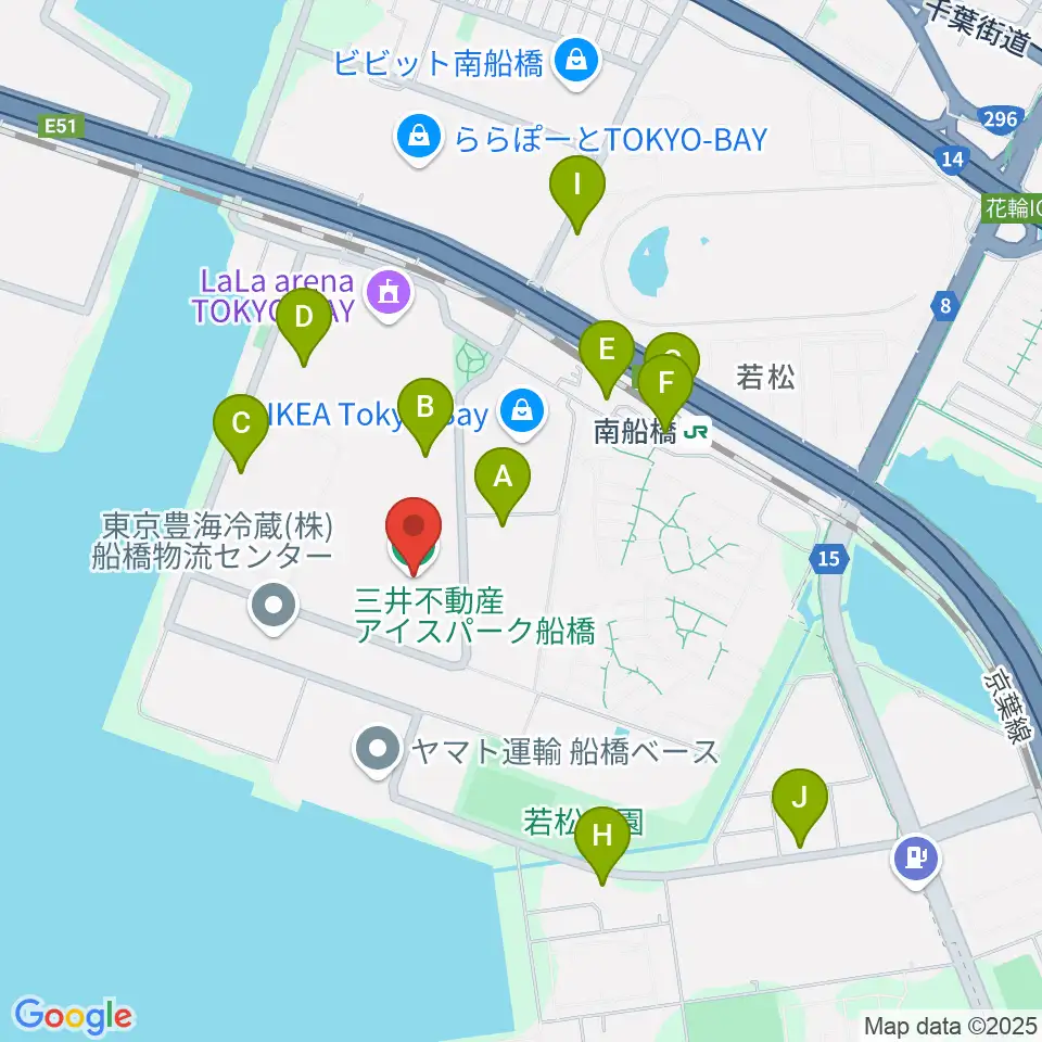 三井不動産アイスパーク船橋周辺のコンビニエンスストア一覧地図
