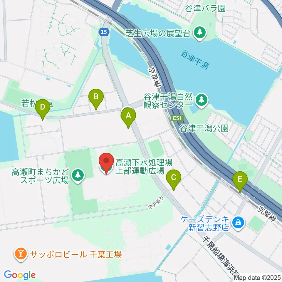 高瀬下水処理場上部運動広場周辺のコンビニエンスストア一覧地図