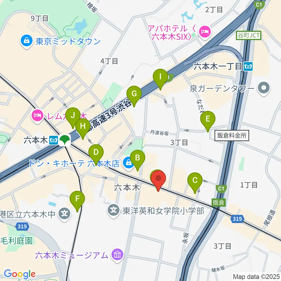PLUSWIN HALL 六本木周辺のコンビニエンスストア一覧地図