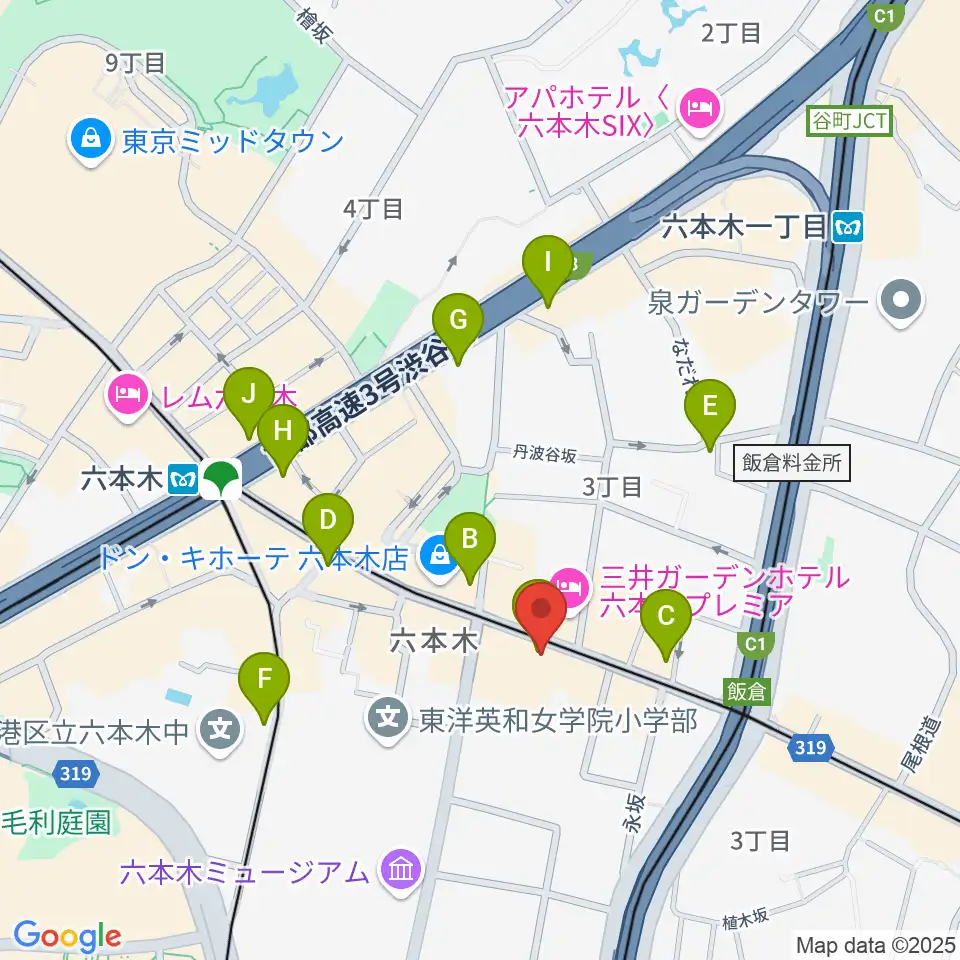 PLUSWIN HALL 六本木周辺のコンビニエンスストア一覧地図