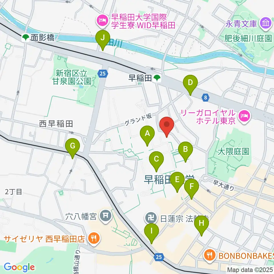 早稲田大学坪内博士記念演劇博物館周辺のコンビニエンスストア一覧地図