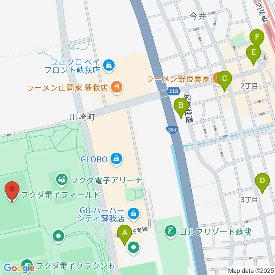 フクダ電子フィールド周辺のコンビニエンスストア一覧地図