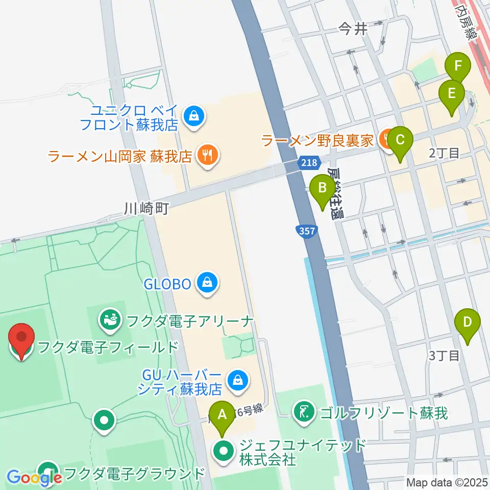 フクダ電子フィールド周辺のコンビニエンスストア一覧地図
