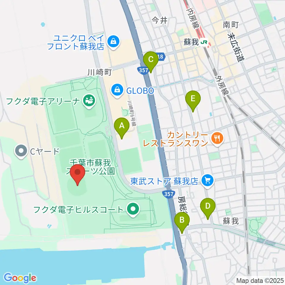 フクダ電子スタジアム周辺のコンビニエンスストア一覧地図