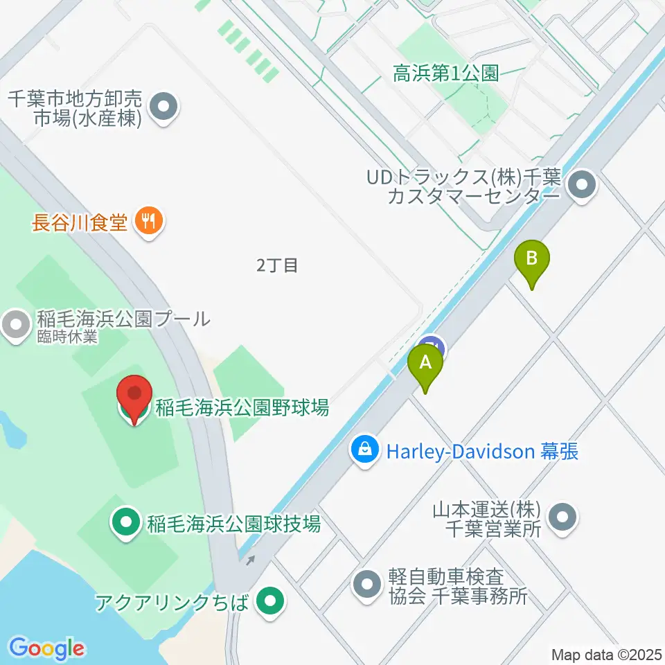 稲毛海浜公園野球場周辺のコンビニエンスストア一覧地図