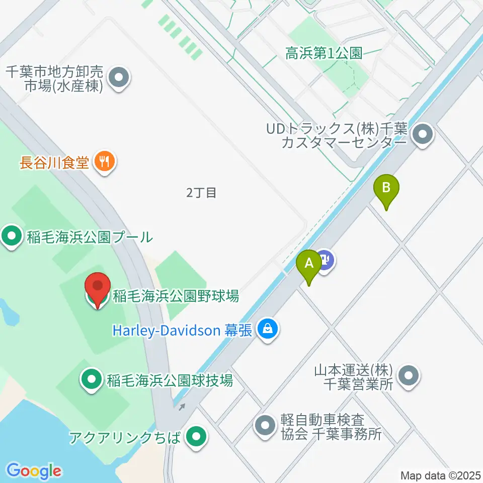 稲毛海浜公園野球場周辺のコンビニエンスストア一覧地図