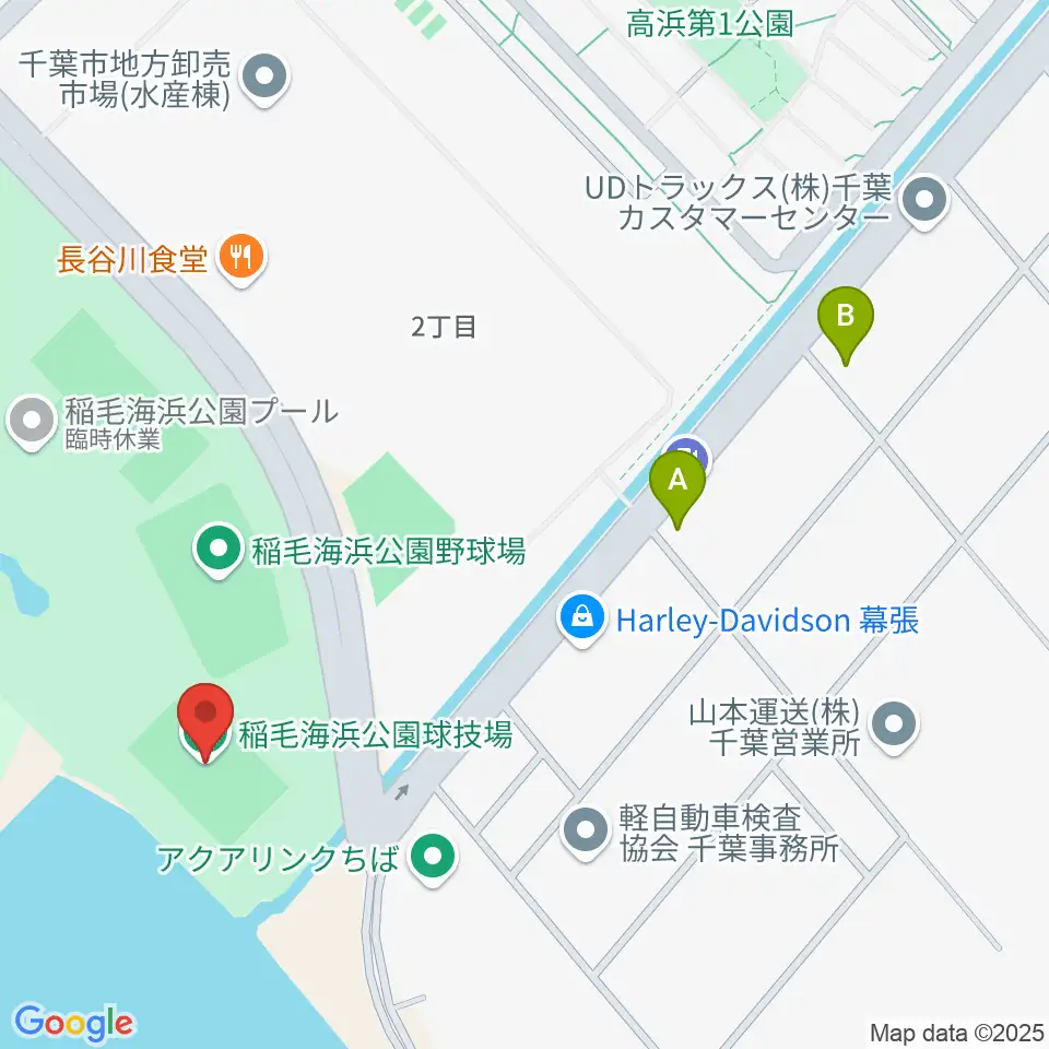 稲毛海浜公園球技場周辺のコンビニエンスストア一覧地図