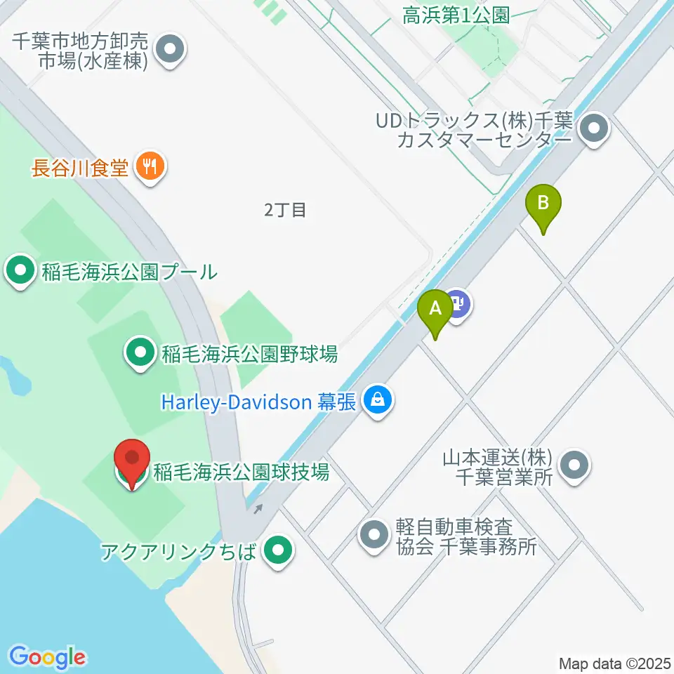 稲毛海浜公園球技場周辺のコンビニエンスストア一覧地図