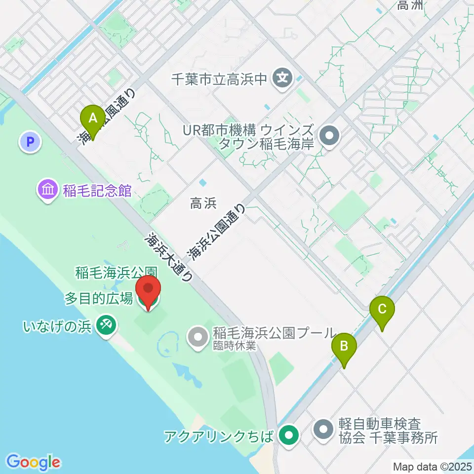 稲毛海浜公園多目的広場周辺のコンビニエンスストア一覧地図