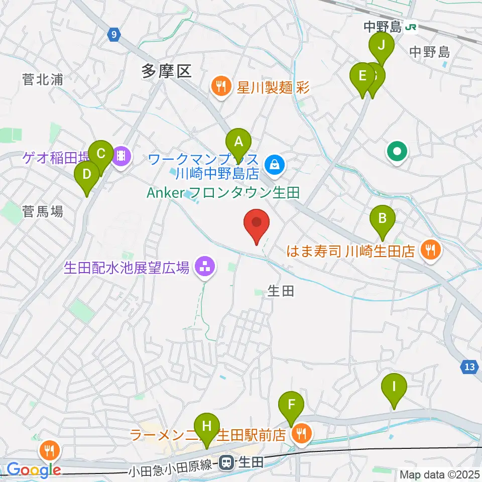 生田多目的広場周辺のコンビニエンスストア一覧地図