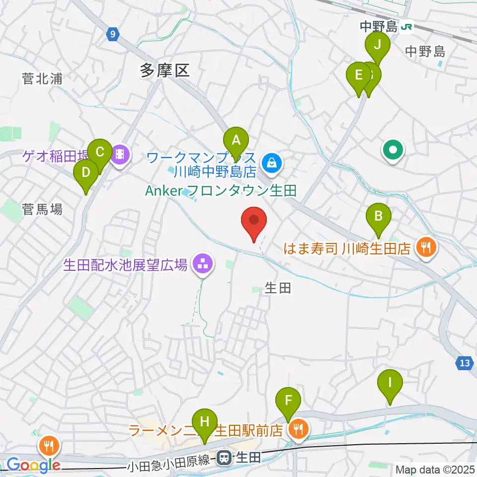 生田多目的広場周辺のコンビニエンスストア一覧地図