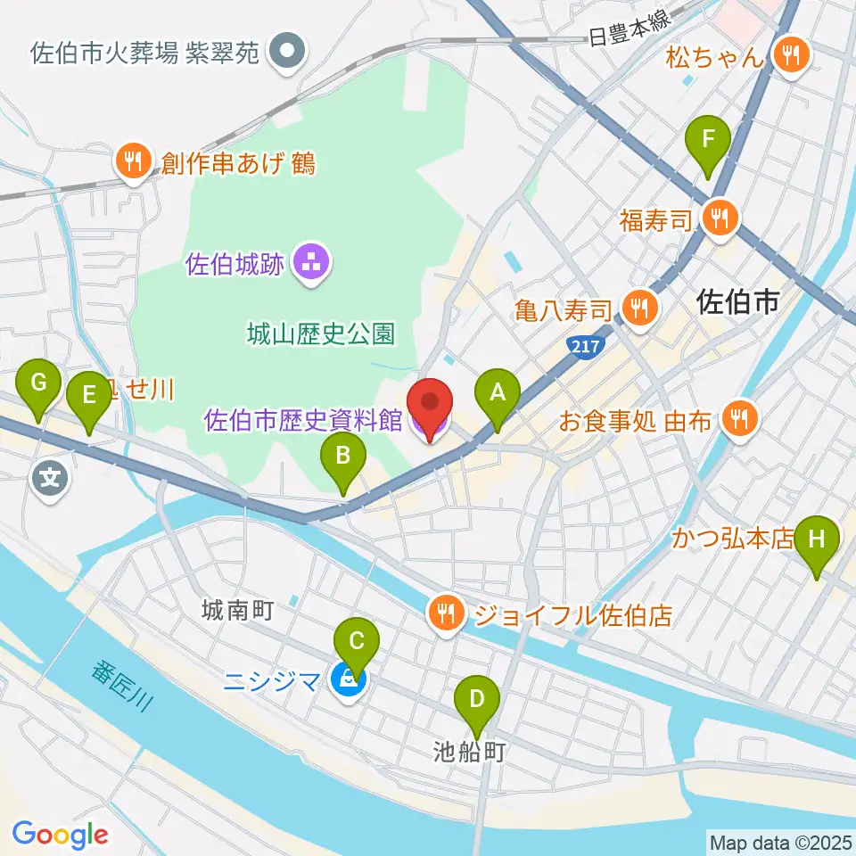 佐伯市歴史資料館周辺のコンビニエンスストア一覧地図