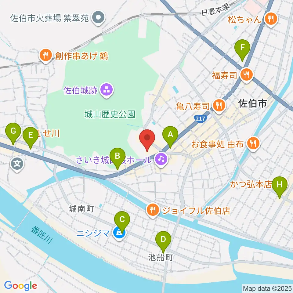 佐伯市歴史資料館周辺のコンビニエンスストア一覧地図