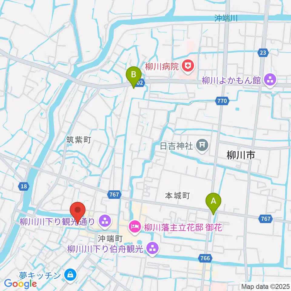 北原白秋生家・記念館周辺のコンビニエンスストア一覧地図