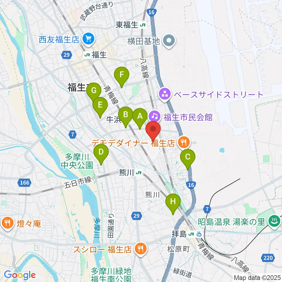 福生市郷土資料室周辺のコンビニエンスストア一覧地図