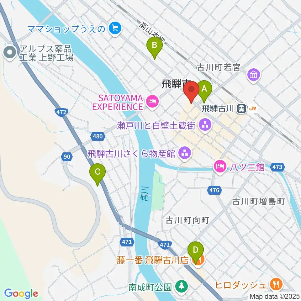 飛騨古川まつり会館周辺のコンビニエンスストア一覧地図