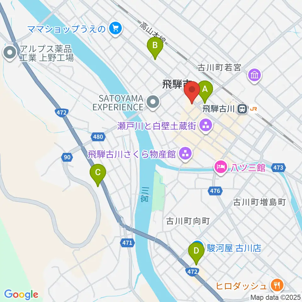 飛騨古川まつり会館周辺のコンビニエンスストア一覧地図
