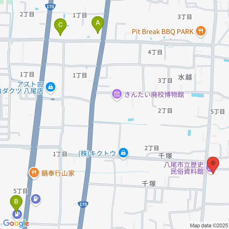 八尾市立歴史民俗資料館周辺のコンビニエンスストア一覧地図