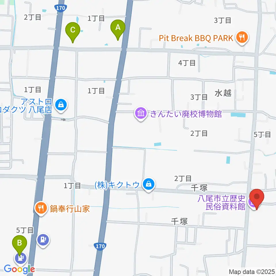 八尾市立歴史民俗資料館周辺のコンビニエンスストア一覧地図