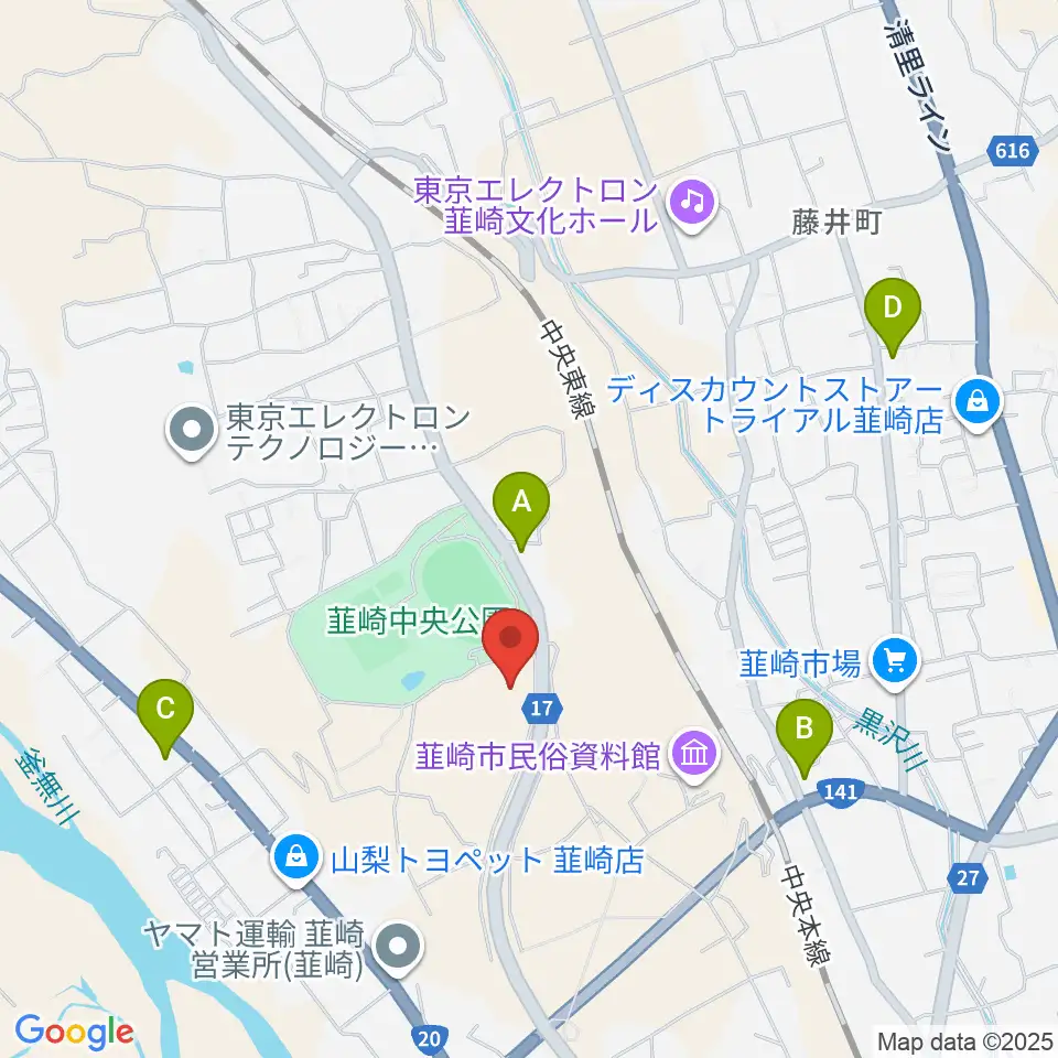 東京エレクトロン 韮崎アリーナ周辺のコンビニエンスストア一覧地図
