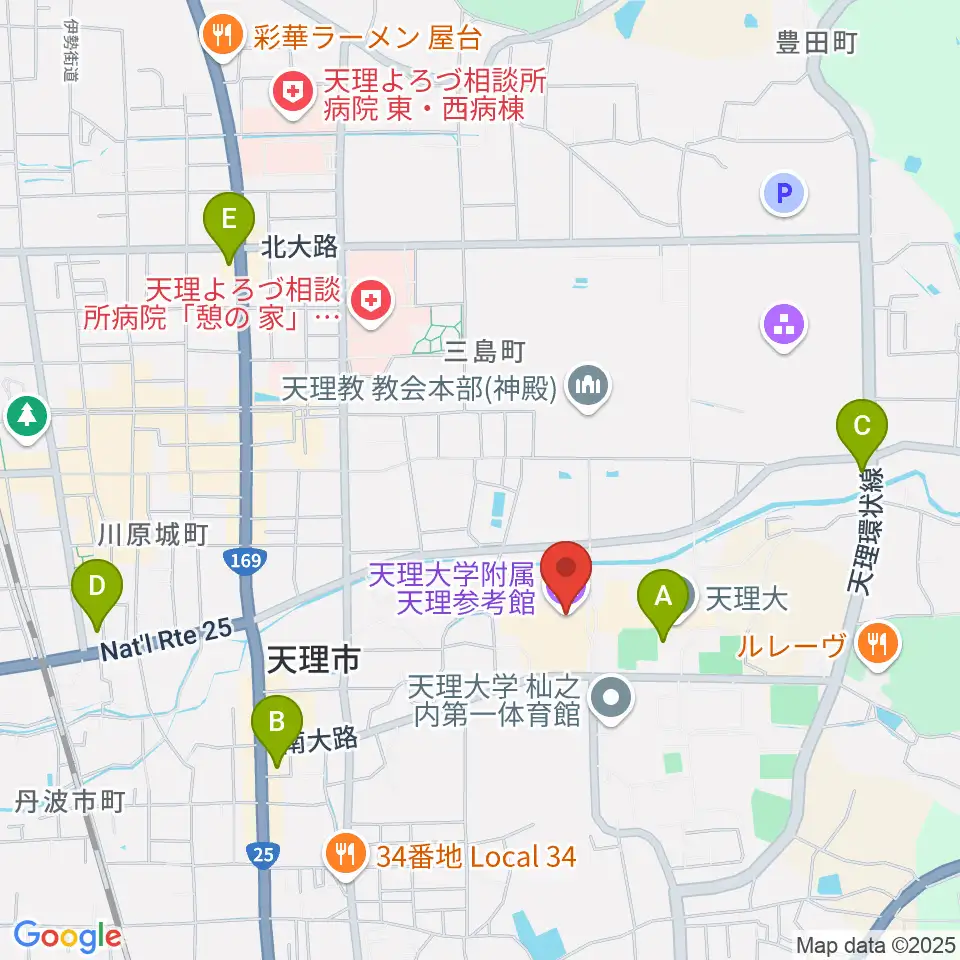 天理大学附属天理参考館周辺のコンビニエンスストア一覧地図