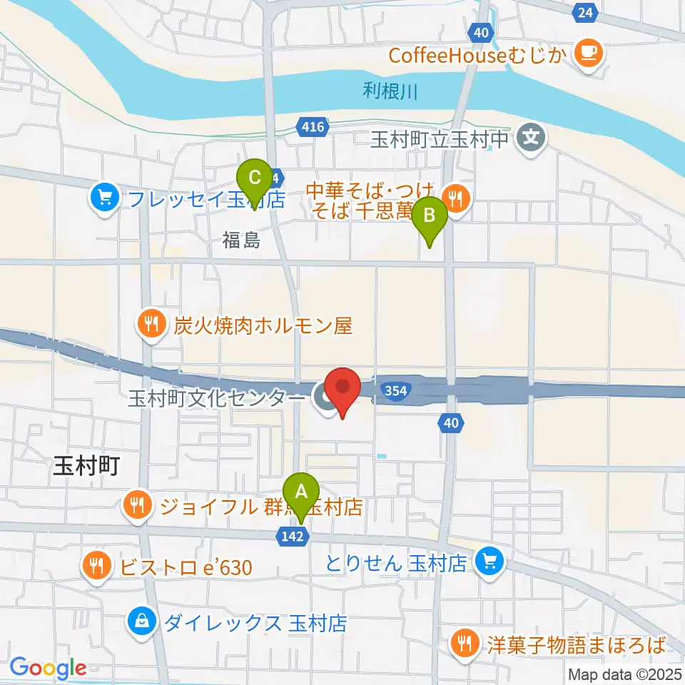 玉村町歴史資料館周辺のコンビニエンスストア一覧地図