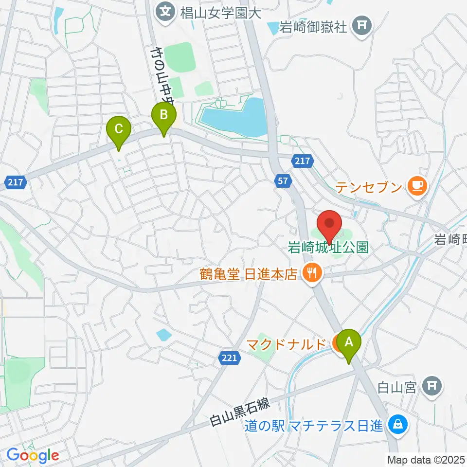 岩崎城歴史記念館周辺のコンビニエンスストア一覧地図