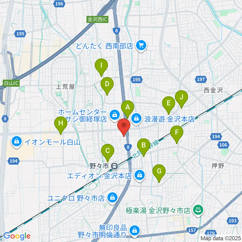 野々市市ふるさと歴史館周辺のコンビニエンスストア一覧地図