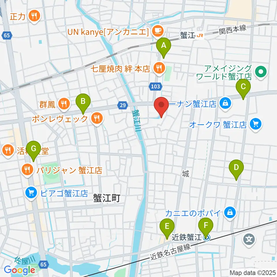 蟹江町歴史民俗資料館周辺のコンビニエンスストア一覧地図