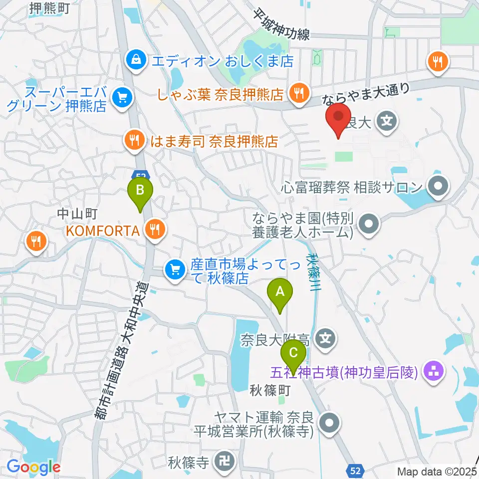 奈良大学博物館周辺のコンビニエンスストア一覧地図