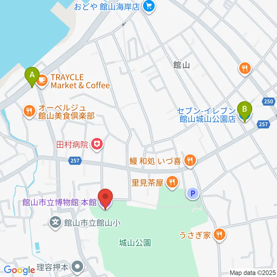 館山市立博物館本館周辺のコンビニエンスストア一覧地図