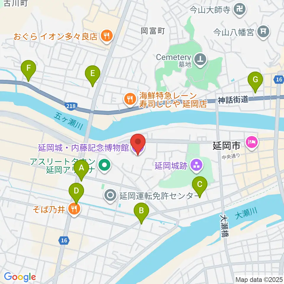延岡城・内藤記念博物館周辺のコンビニエンスストア一覧地図