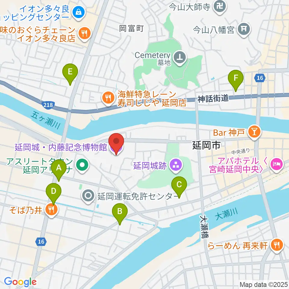 延岡城・内藤記念博物館周辺のコンビニエンスストア一覧地図