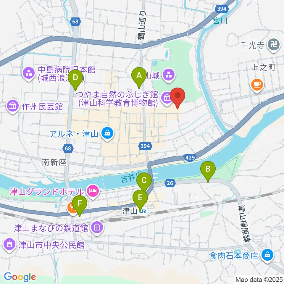 津山郷土博物館周辺のコンビニエンスストア一覧地図